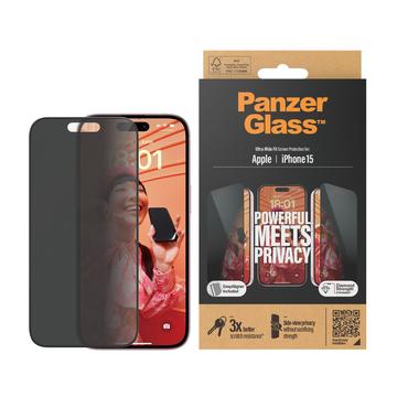 iPhone 15 PanzerGlass Ultra-Wide Fit Privacy EasyAligner Skjermbeskyttere Panzerglass - Svart Kant