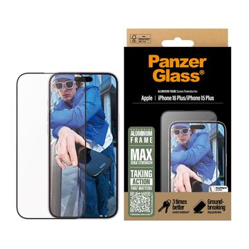 iPhone 15 Plus/16 Plus PanzerGlass Aluminium Frame Ultra-Wide Fit Skjermbeskyttere Panzerglass - 9H - svart kant