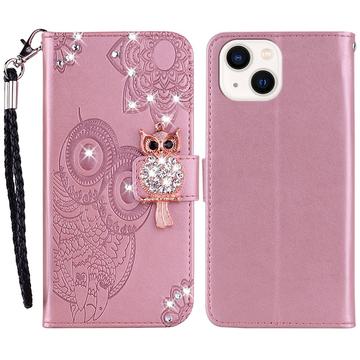 iPhone 15 Plus Ugle Rhinestone Lommebok-deksel