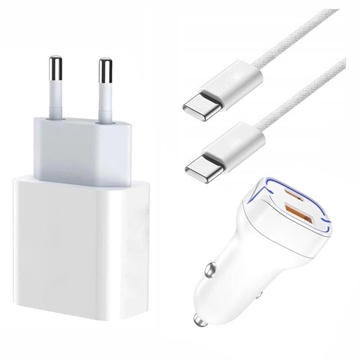 iPhone 15 Pro/15 Pro Max/16 Pro/16 Pro Max 20W lader / billader m.kabel 2m - hvit