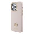 iPhone 15 Pro Guess 4G Rhinestone Metal Logo Liquid Silicone Case - Rosa