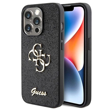 iPhone 15 Pro Guess Fixed Glitter 4G Metal Logo Deksel - Svart