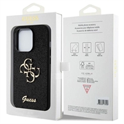 iPhone 15 Pro Guess Fixed Glitter 4G Metal Logo Deksel - Svart