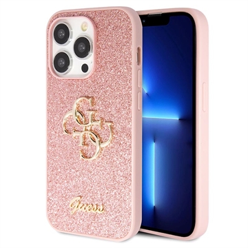 iPhone 15 Pro Guess Fixed Glitter 4G Metal Logo Deksel - Rosa