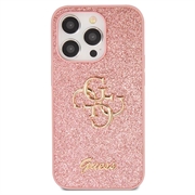 iPhone 15 Pro Guess Fixed Glitter 4G Metal Logo Deksel - Rosa