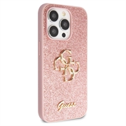 iPhone 15 Pro Guess Fixed Glitter 4G Metal Logo Deksel - Rosa