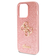 iPhone 15 Pro Guess Fixed Glitter 4G Metal Logo Deksel - Rosa