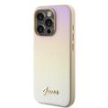 iPhone 15 Pro Guess Iridescent Metal Script Hybrid-deksel - Gull