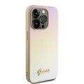 iPhone 15 Pro Guess Iridescent Metal Script Hybrid-deksel - Gull