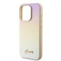 iPhone 15 Pro Guess Iridescent Metal Script Hybrid-deksel - Gull