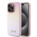 iPhone 15 Pro Guess Iridescent Metal Script Hybrid-deksel - Rosa