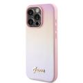 iPhone 15 Pro Guess Iridescent Metal Script Hybrid-deksel - Rosa