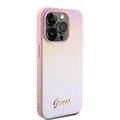 iPhone 15 Pro Guess Iridescent Metal Script Hybrid-deksel - Rosa