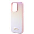 iPhone 15 Pro Guess Iridescent Metal Script Hybrid-deksel - Rosa