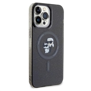 iPhone 15 Pro Karl Lagerfeld IML Glitter Karl & Choupette MagSafe Deksel - Svart