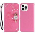 iPhone 15 Pro Max Uggle Rhinestone Lommebok-deksel - Varm Rosa