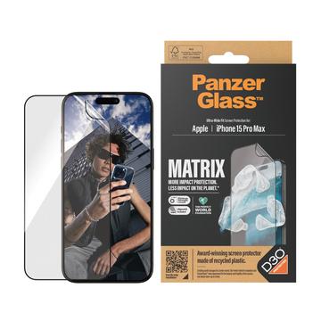 iPhone 15 Pro Max PanzerGlass Matrix D3O UWF skjermbeskytter m. AlignerKit - Svart Kant