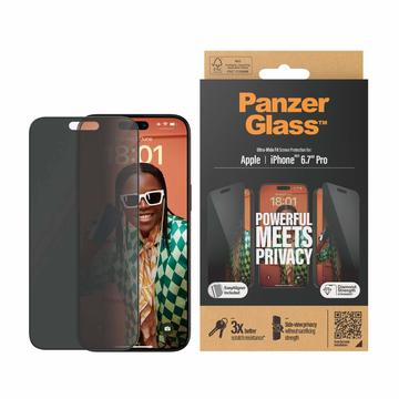 iPhone 15 Pro Max PanzerGlass Ultra-Wide Fit Privacy EasyAligner Skjermbeskytter - Svart Kant