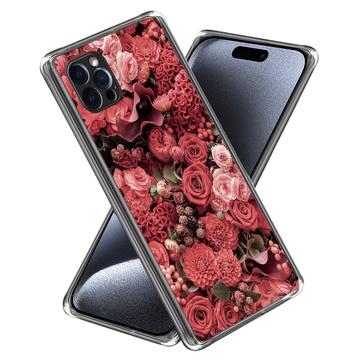 iPhone 15 Pro Stilig Ultra-Slim TPU-deksel - Røde Blomster