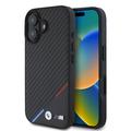 iPhone 16 BMW M Carbon Tricolor Line-deksel - MagSafe-kompatibel - Svart