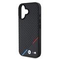 iPhone 16 BMW M Carbon Tricolor Line-deksel - MagSafe-kompatibel - Svart