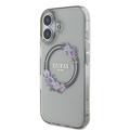 iPhone 16 Guess IML Flowers Wreath-deksel - MagSafe-kompatibelt - Sort