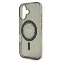 iPhone 16 Guess IML Rhinestones Ring-deksel - MagSafe-kompatibel - Svart