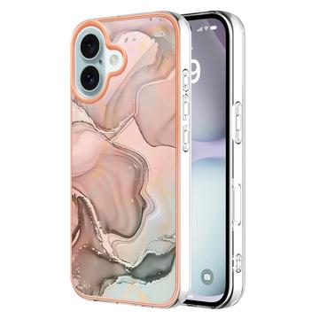 iPhone 16 Marmormønster Galvanisert IMD TPU-deksel - Rosa