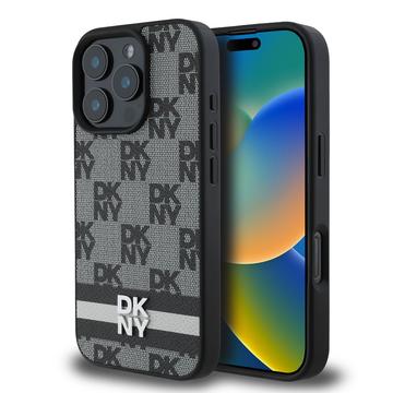 iPhone 16 Pro DKNY Rutete Mønster og Stripe Deksel - Svart