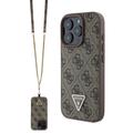 iPhone 16 Pro Guess 4G Strass Triangle Metal Deksel med Crossbody-stropp - Brun