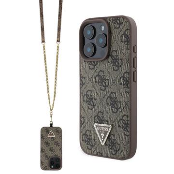 iPhone 16 Pro Guess 4G Strass Triangle Metal Deksel med Crossbody-stropp