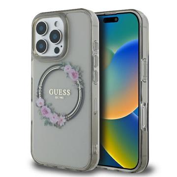 iPhone 16 Pro Guess IML Flowers Wreath-deksel - MagSafe-kompatibelt