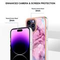 iPhone 16 Pro Marmormønster Galvanisert IMD TPU-deksel - Blå / Rosa