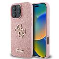 iPhone 16 Pro Max Guess Fixed Glitter 4G Metal Logo Deksel - Rosa