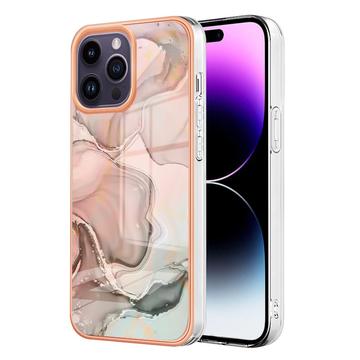 iPhone 16 Pro Max Marmormønster Galvanisert IMD TPU-deksel - Rosa