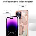 iPhone 16 Pro Max Marmormønster Galvanisert IMD TPU-deksel - Rosa