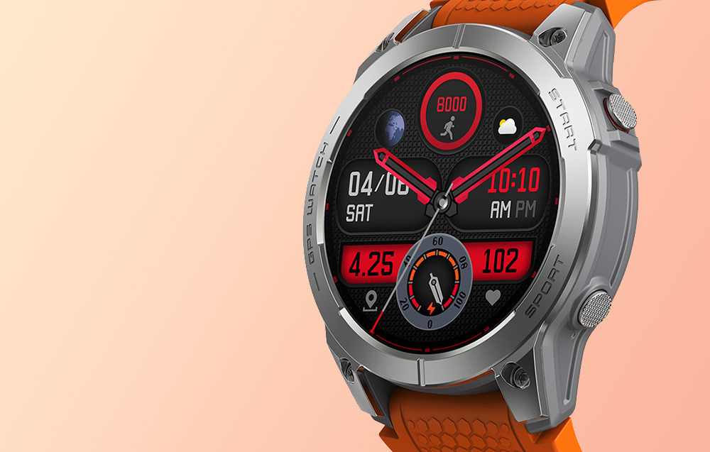 Zeblaze Stratos 3 Smartwatch m. GPS, Ultra HD AMOLED-skjerm - Oransje