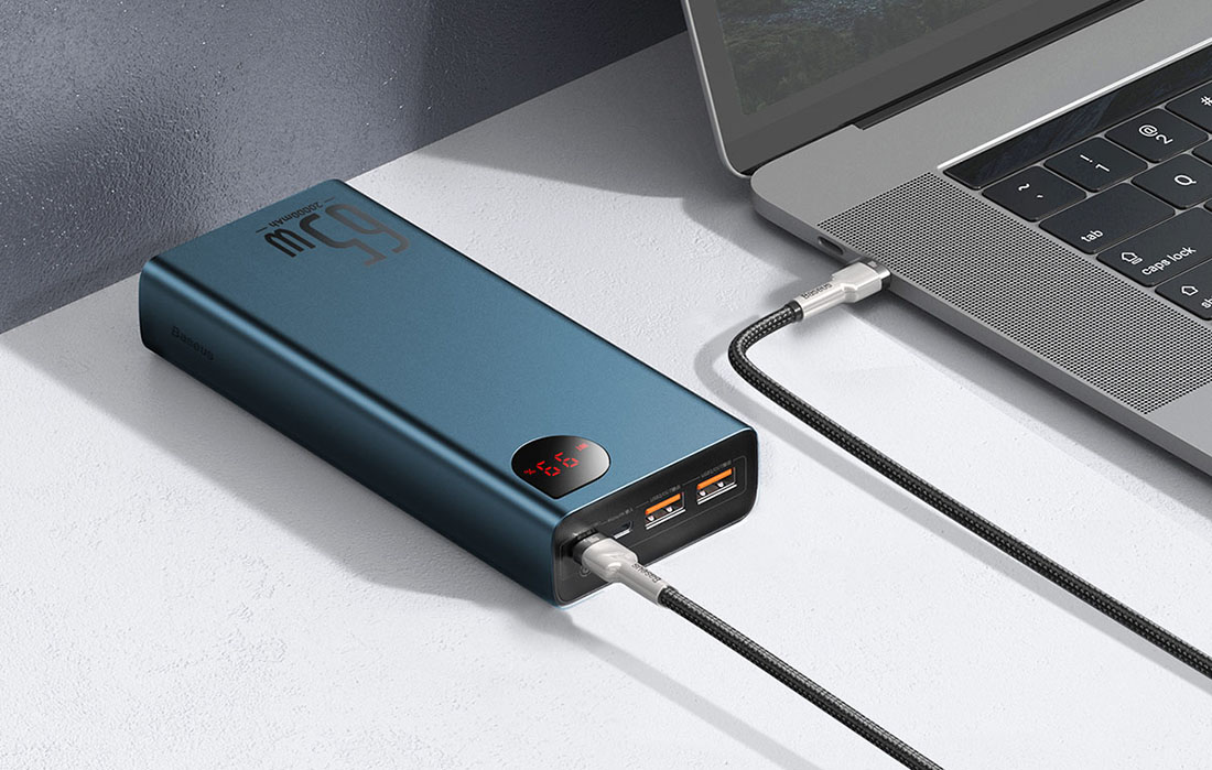 Baseus Adaman Metal Digital Display Quick Charge Power Bank 20000mAh/65W - 2xUSB-A, USB-C - Blå